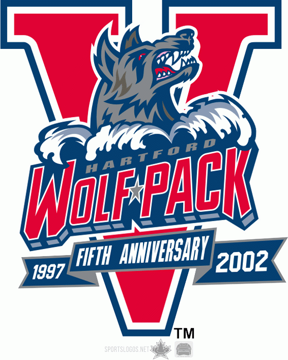 Hartford Wolf Pack 2001 02 Anniversary Logo iron on transfers for clothing